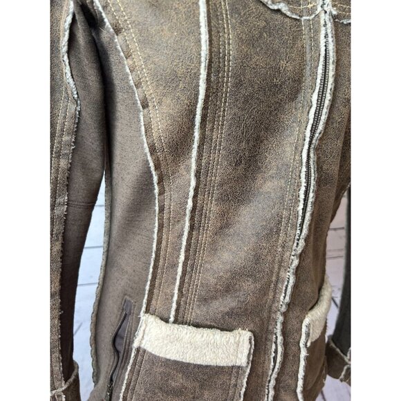 KUHL Projekt Dani Sherpa Jacket Lined Coat Faux Leather XS Extra Small Hooded - Picture 7 of 12